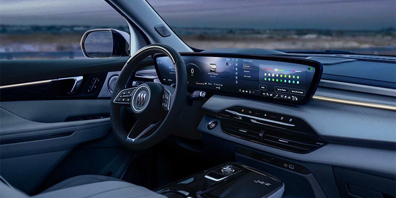 View of the Steering Wheel and Infotainment Screen in a 2025 Buick Enclave