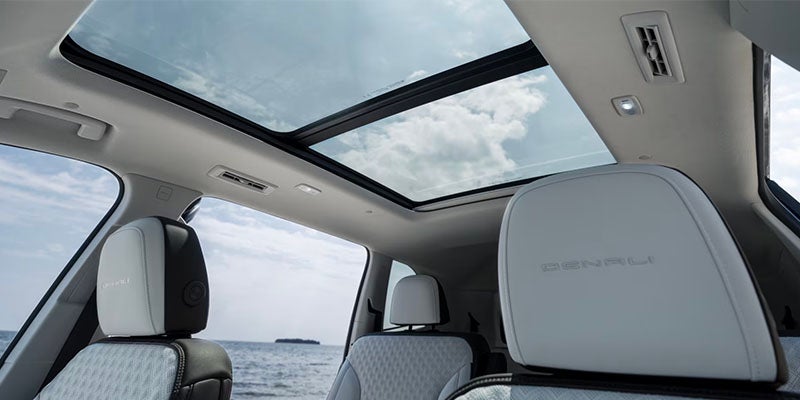 Panoramic sunroof view showcasing spacious and open cabin design.