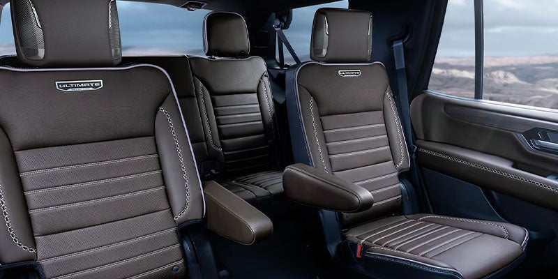 Interior View of the Second and Third Row Leather Seats in the 2025 GMC Yukon