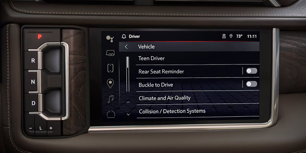 Infotainment screen showing GMC safety features