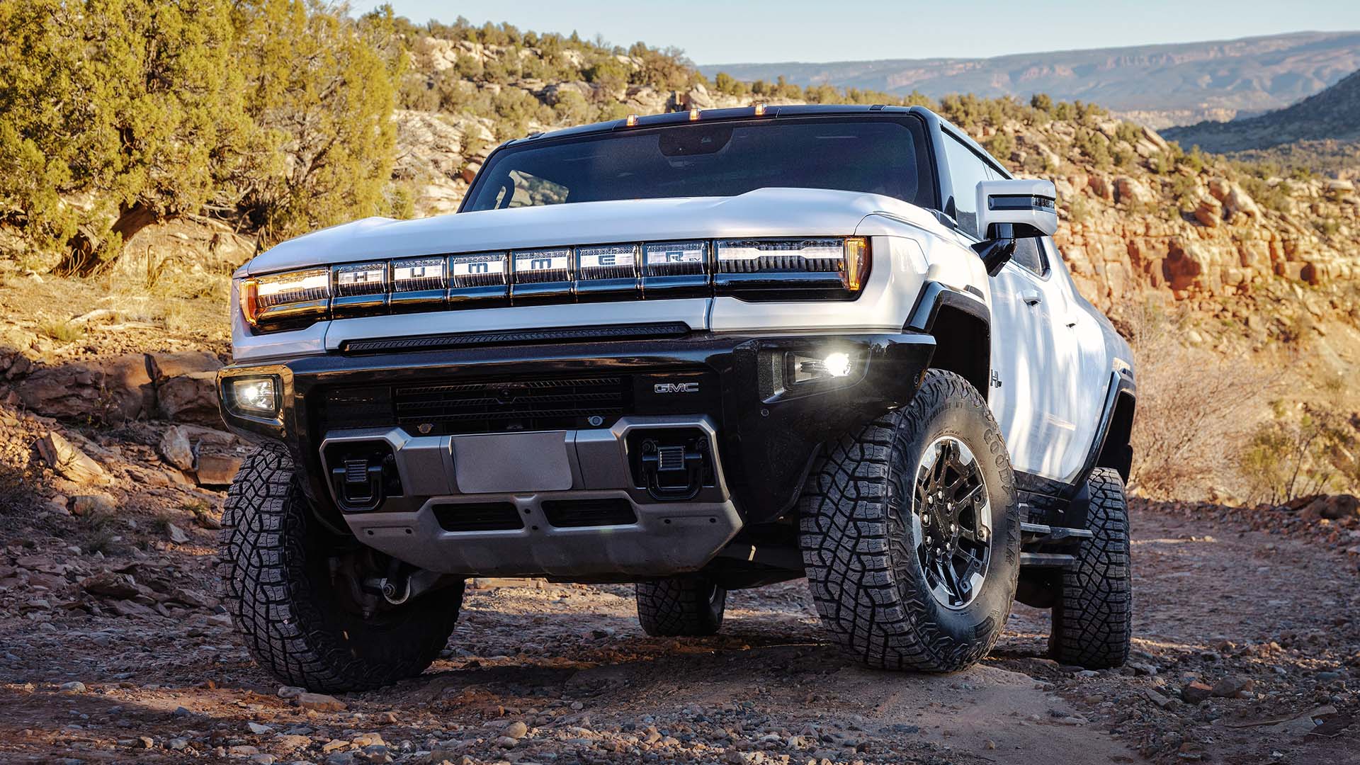 The Imposing Hummer EV Off-Roading on a Woodland Trail